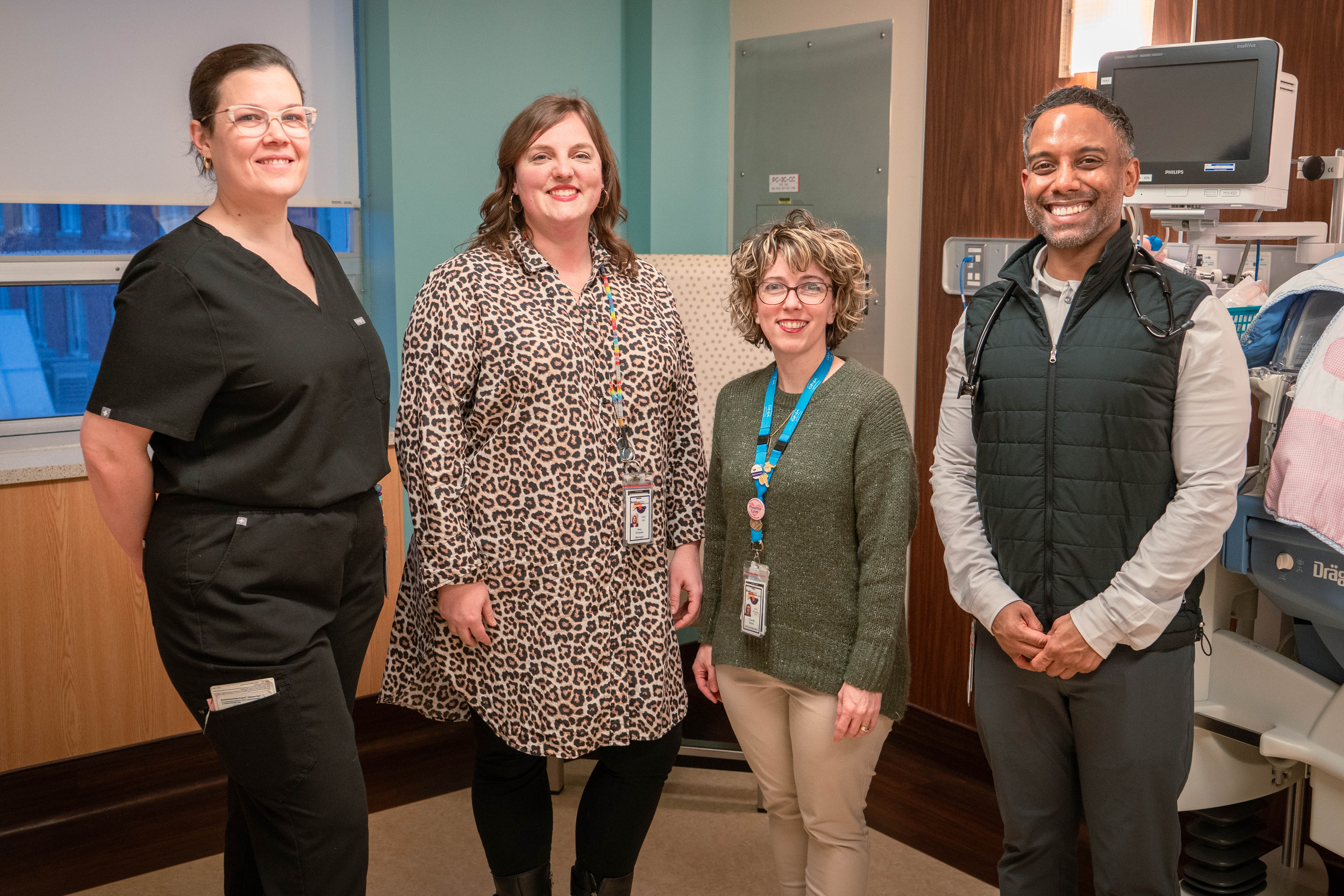 Dr. Jessica Dooley, from left, Amy Griesser, Chantel Morin, and Dr. Sarangan Uthayalingam had key roles in the development of the Eat, Sleep, Console program at Brantford General Hospital.