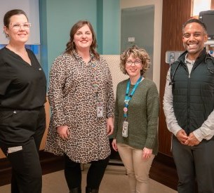 Dr. Jessica Dooley, from left, Amy Griesser, Chantel Morin, and Dr. Sarangan Uthayalingam had key roles in the development of the Eat, Sleep, Console program at Brantford General Hospital.