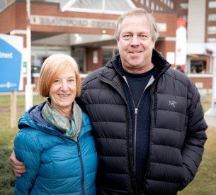 Mary Lynn Wheat and Dr. Jeff Manning stand outside of the Brantford General Hospital. 