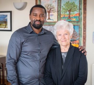 Matthew Mutamiri, clinical manager of inpatient mental health and addictions and spiritual care, stands with Carol Caswell, spiritual care practitioner, in the multifaith centre at Brantford General Hospital.